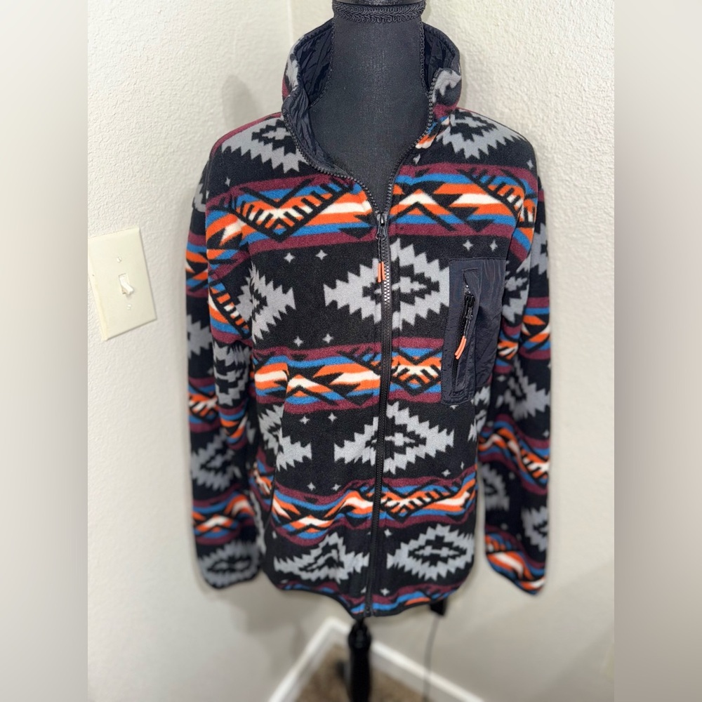 Aztec Southwestern Fleece Jacket Zip Up Tribal Outdoor Cozy Core- Small - Picture 3 of 11